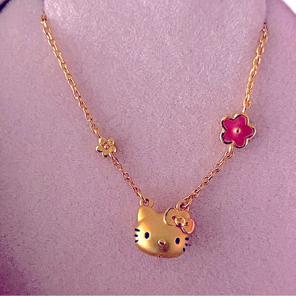 hello kitty necklace 24K solid Gold chain and 3D pendant